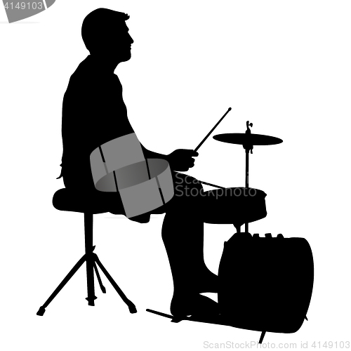 Image of Silhouette musician, drummer on white background, illustration