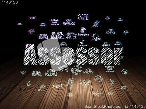 Image of Insurance concept: Assessor in grunge dark room