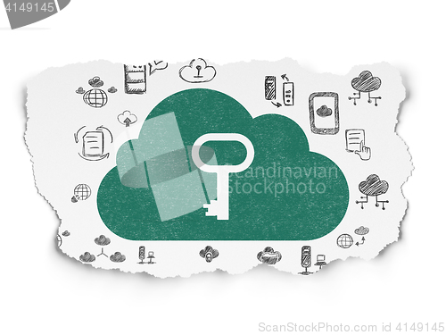 Image of Cloud computing concept: Cloud With Key on Torn Paper background
