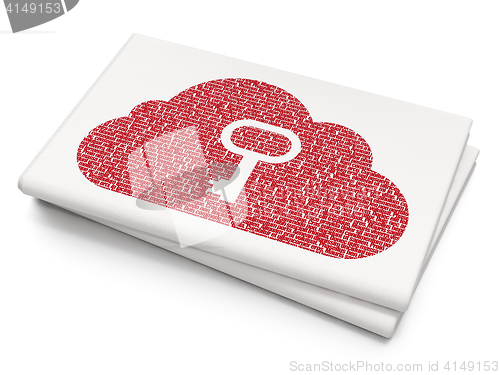 Image of Cloud computing concept: Cloud With Key on Blank Newspaper background