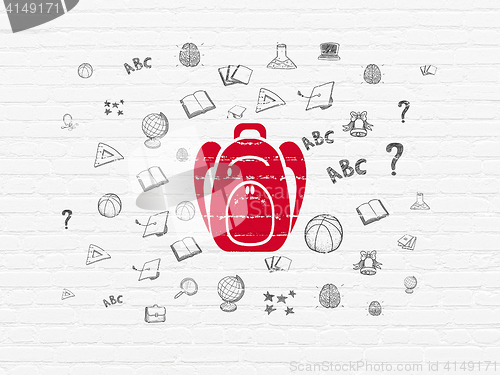 Image of Studying concept: Backpack on wall background