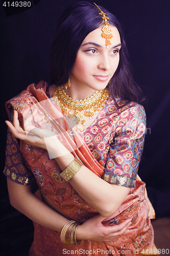 Image of beauty sweet real indian girl in sari smiling