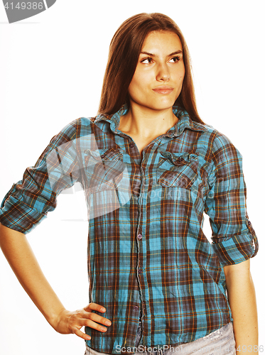 Image of young pretty woman posing on white background isolated emotional