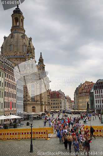 Image of DRESDEN, GERMANY – AUGUST 13, 2016: People walk on Neumarkt Sq