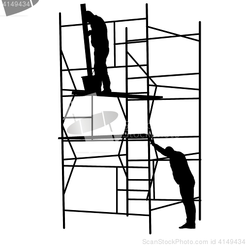 Image of Silhouette worker climbing the ladder. illustration