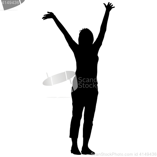 Image of Black silhouette woman with her hands raised. illustration