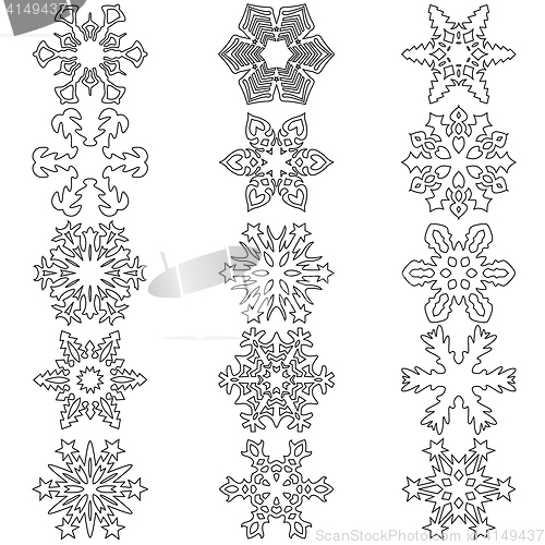 Image of Set snowflakes icons on white background, illustration