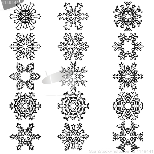 Image of Set snowflakes icons on white background, illustration