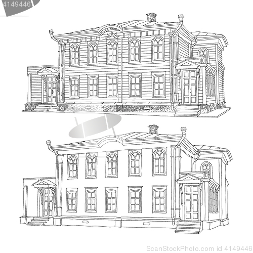 Image of Drawing, sketch of a house. illustration.