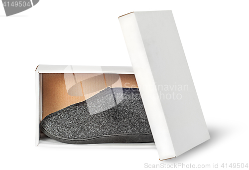 Image of Single slipper in white cardboard box with lid