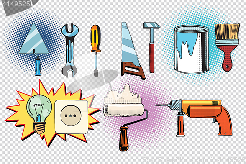 Image of home tools and electrics, pop art set