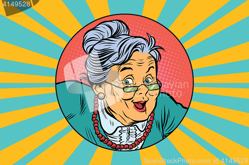 Image of joyful intelligent grandmother pop art