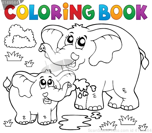 Image of Coloring book cheerful elephants