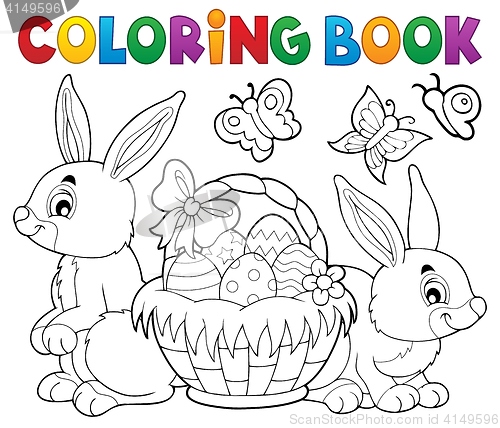 Image of Coloring book Easter basket and rabbits