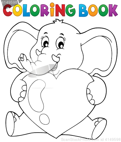 Image of Coloring book elephant holding heart