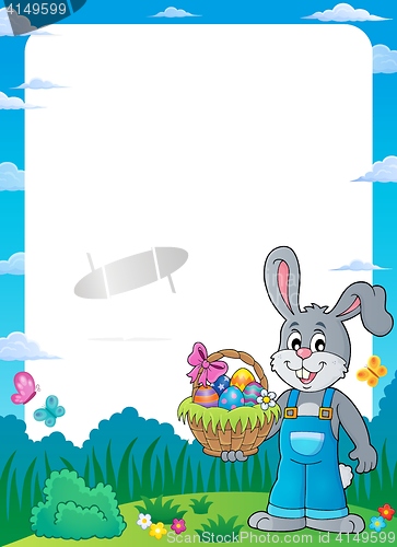 Image of Frame with bunny holding Easter basket