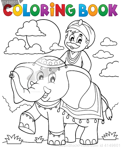 Image of Coloring book man travelling on elephant