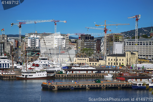 Image of OSLO, NORWAY – AUGUST 17, 2016: View of panorama on Oslo Harbo