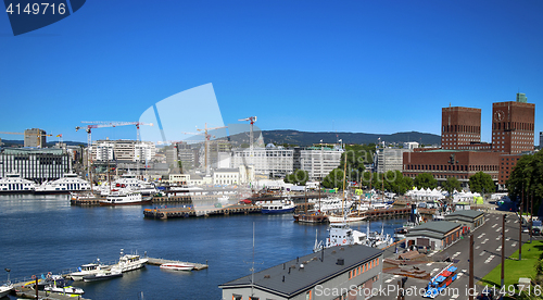 Image of OSLO, NORWAY – AUGUST 17, 2016: View of panorama on Oslo Harbo