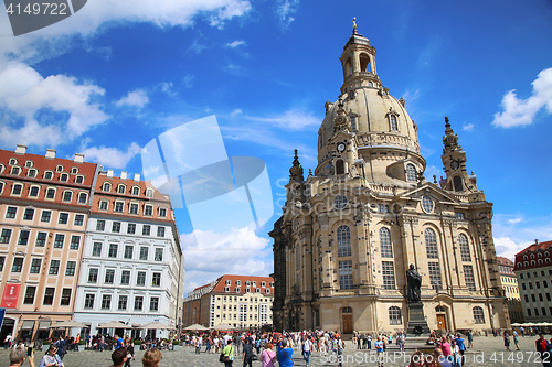 Image of DRESDEN, GERMANY – AUGUST 13, 2016: People walk on Neumarkt Sq