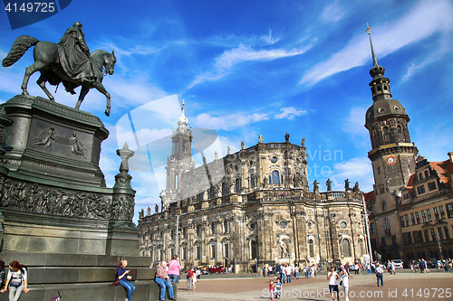 Image of DRESDEN, GERMANY – AUGUST 13, 2016: Tourists walk on Theaterpl