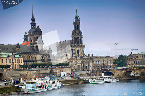 Image of DRESDEN, GERMANY – AUGUST 13, 2016: Tourists walk and majestic