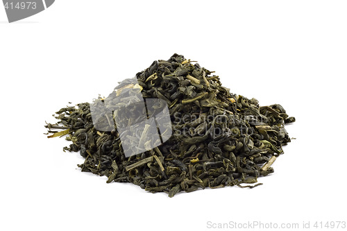 Image of Green tea leafs isolated on white background