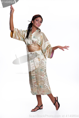 Image of Young Beautiful Woman In Japanese National Clothing