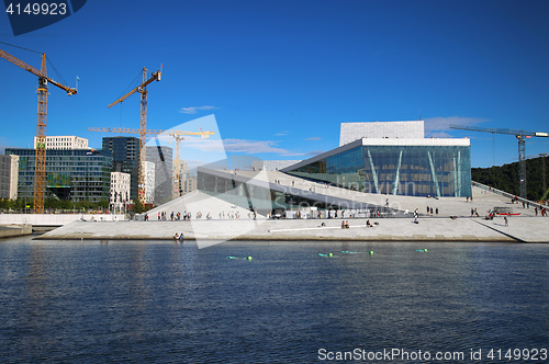 Image of OSLO, NORWAY – AUGUST 17, 2016: Tourist on the Oslo Opera Hous