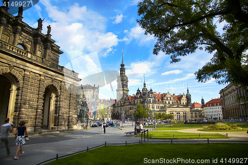 Image of DRESDEN, GERMANY – AUGUST 13, 2016: Tourists walk on Theaterpl