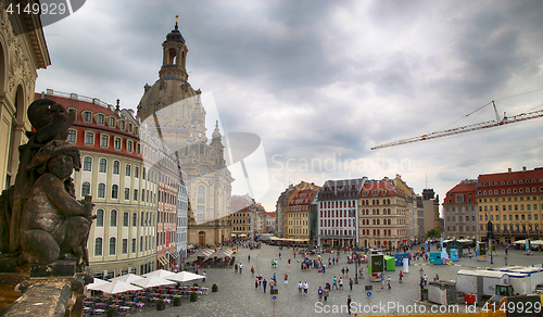 Image of DRESDEN, GERMANY – AUGUST 13, 2016: People walk on Neumarkt Sq