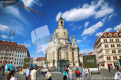 Image of DRESDEN, GERMANY – AUGUST 13, 2016: People walk on Neumarkt Sq