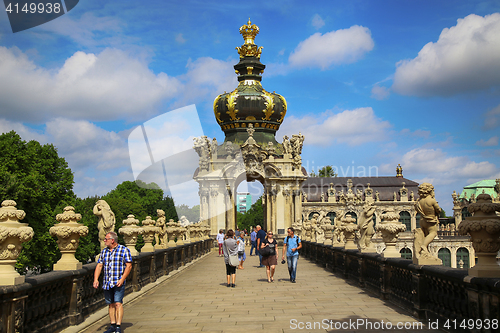 Image of DRESDEN, GERMANY – AUGUST 13, 2016: Tourists walk and visit Dr