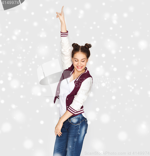 Image of happy smiling pretty teenage girl dancing