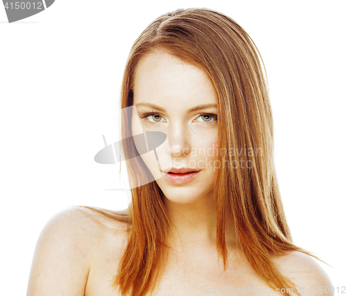 Image of spa picture attractive happy smiling lady young red hair isolated on white close up, lifestyle people concept