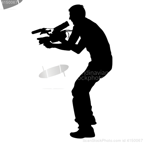 Image of Cameraman with video camera. Silhouettes on white background. illustration