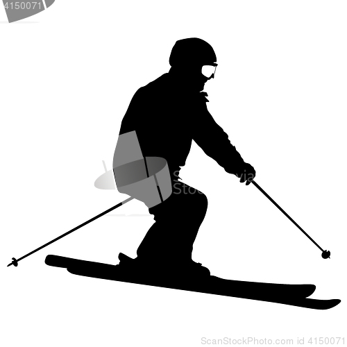 Image of Mountain skier speeding down slope. sport silhouette