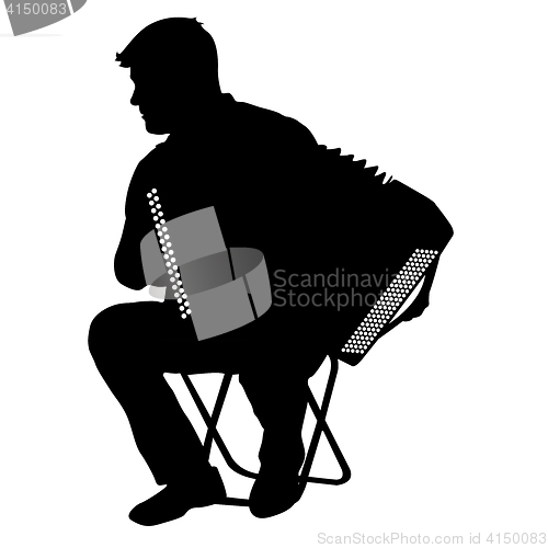 Image of Silhouette musician, accordion player on white background, illustration