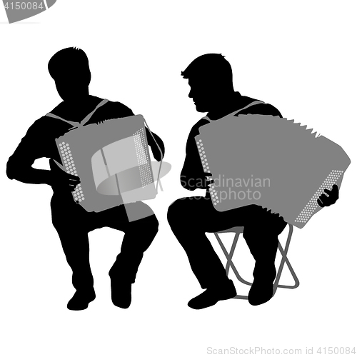 Image of Silhouette of two musicians bayan on white background, illustration