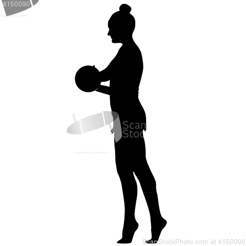 Image of Silhouette girl gymnast with the ball. illustration