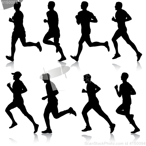 Image of Set of silhouettes. Runners on sprint, men. illustration