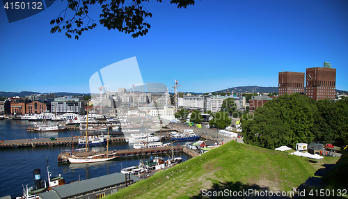 Image of OSLO, NORWAY – AUGUST 17, 2016: View of panorama on Oslo Harbo