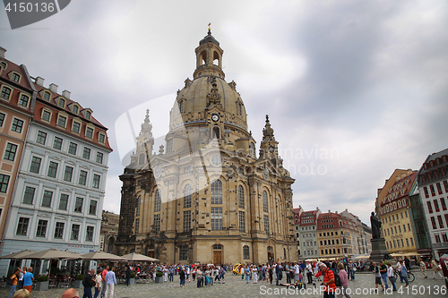 Image of DRESDEN, GERMANY – AUGUST 13, 2016: People walk on Neumarkt Sq