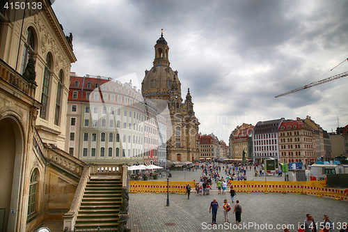 Image of DRESDEN, GERMANY – AUGUST 13, 2016: People walk on Neumarkt Sq