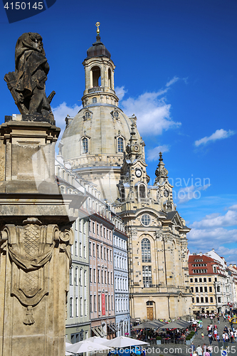 Image of DRESDEN, GERMANY – AUGUST 13, 2016: People walk on Neumarkt Sq