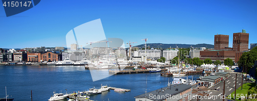 Image of OSLO, NORWAY – AUGUST 17, 2016: View of panorama on Oslo Harbo