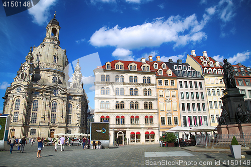 Image of DRESDEN, GERMANY – AUGUST 13, 2016: People walk on Neumarkt Sq