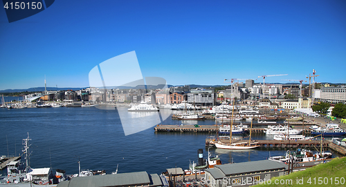 Image of OSLO, NORWAY – AUGUST 17, 2016: View of panorama on Oslo Harbo