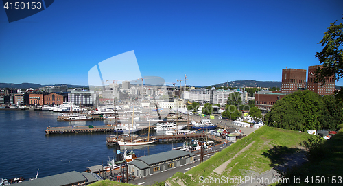 Image of OSLO, NORWAY – AUGUST 17, 2016: View of panorama on Oslo Harbo