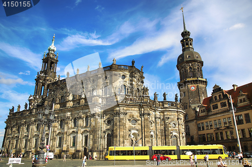 Image of DRESDEN, GERMANY – AUGUST 13, 2016: Tourists walk on Theaterpl